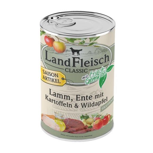 Landfleisch Dog Pur Lamm & Ente & Kartoffeln & Wildapfel 400 g SAISONARTIKEL (Menge: 12 je Bestelleinheit)