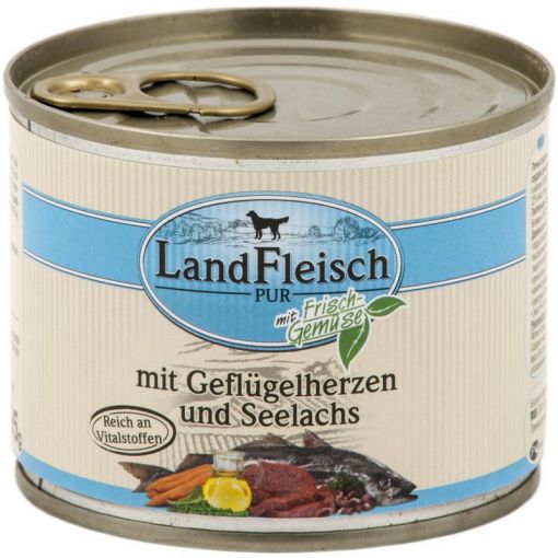 Landfleisch Dog Pur Geflügelherzen & Seelachs 195 g (Menge: 12 je Bestelleinheit)