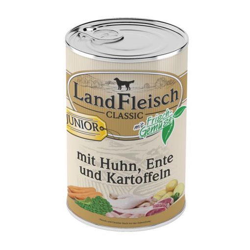 Landfleisch Dog Junior Huhn, Ente & Kartoffeln mit Frisch-Gemüse 400 g (Menge: 12 je Bestelleinheit)