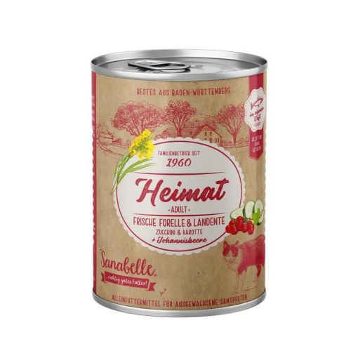 Sanabelle Heimat Nassfutter Adult Forelle & Landente 400 g (Menge: 12 je Bestelleinheit) Sanabelle Heimat Nassfutter Adult Forelle & Landente 400 g (Menge: 12 je Bestelleinheit)