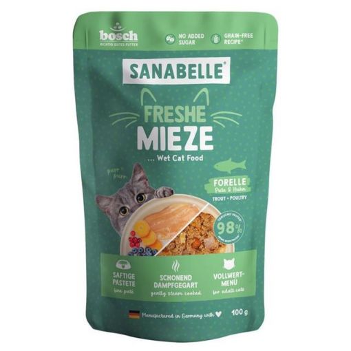 Sanabelle Freshe Mieze Forelle, Pute & Huhn 100g (Menge: 10 je Bestelleinheit) Sanabelle Freshe Mieze Forelle, Pute & Huhn 100g (Menge: 10 je Bestelleinheit)