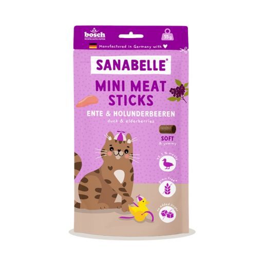 Sanabelle Snack Mini Meat Sticks Ente & Holunderbeeren 55g (Menge: 7 je Bestelleinheit) Sanabelle Snack Mini Meat Sticks Ente & Holunderbeeren 55g (Menge: 7 je Bestelleinheit)