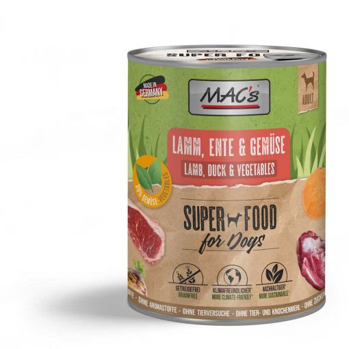 MACs Dog Lamm, Ente & Gemüse 800g (Menge: 6 je Bestelleinheit) MACs Dog Lamm, Ente & Gemüse 800g (Menge: 6 je Bestelleinheit)
