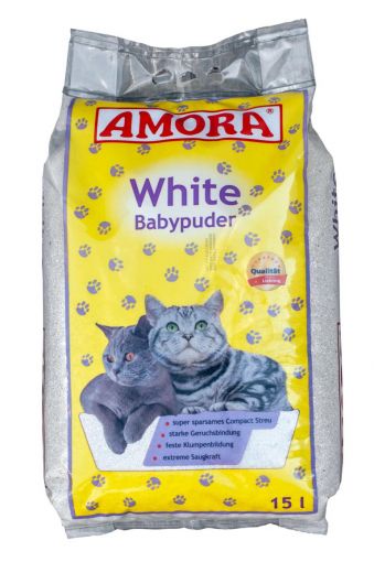 Amora White Katzenstreu m. Babypuderduft 15 Liter