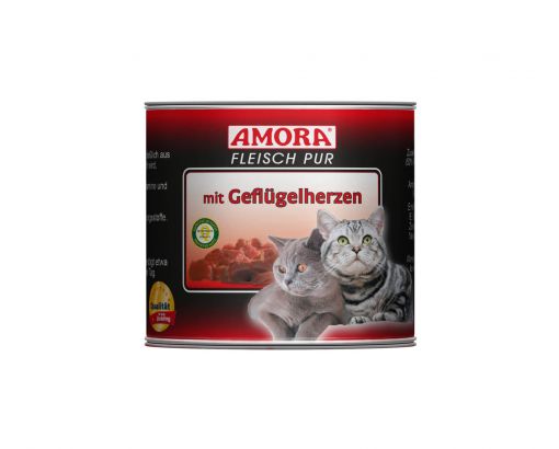 AMORA Cat Fleisch pur mit Geflügelherzen 200g (Menge: 6 je Bestelleinheit)