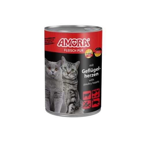 AMORA Cat Fleisch Pur mit Geflügelherzen 400g (Menge: 6 je Bestelleinheit)