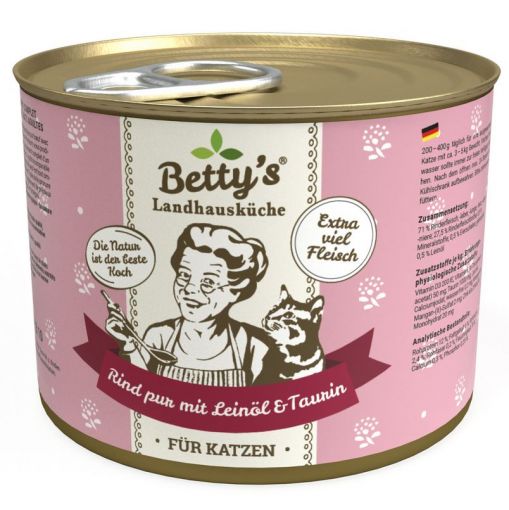 Bettys Landhausk&uuml;che Katze Dose Rind pur mit Lein&ouml;l 200 g (Menge: 6 je Bestelleinheit)