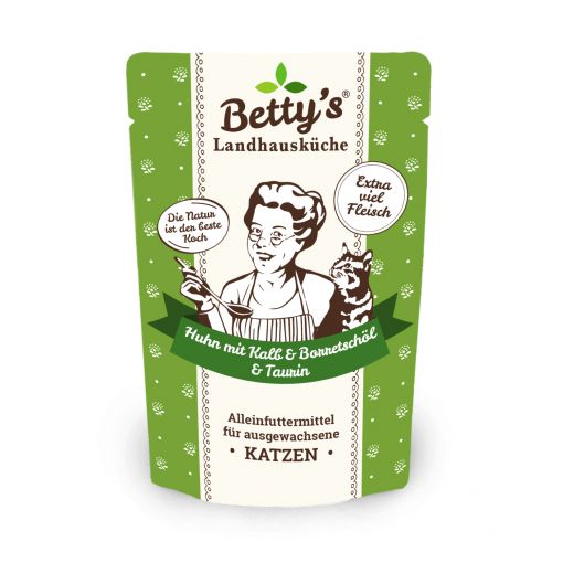 Bettys Landhausk&uuml;che P.B. Katze Huhn mit Kalb & Borretsch&ouml;l 250g (Menge: 6 je Bestelleinheit)