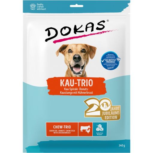 Dokas Dog Kau-Trio: Kau-Spirale, Donuts & Kaustange mit Hühnerbrust 340g (Menge: 7 je Bestelleinheit) Dokas Dog Kau-Trio: Kau-Spirale, Donuts & Kaustange mit Hühnerbrust 340g (Menge: 7 je Bestelleinheit)
