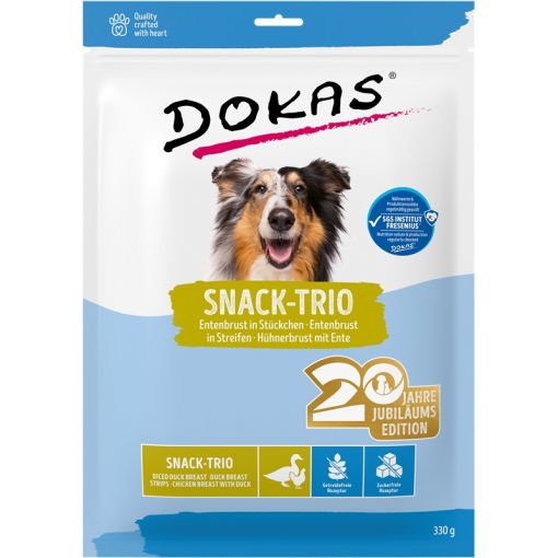 Dokas Dog Snack-Trio: Entenbrust in Stückchen, in Streifen & Hühnerbrust mit Ente 330 g (Menge: 7 je Bestelleinheit) Dokas Dog Snack-Trio: Entenbrust in Stückchen, in Streifen & Hühnerbrust mit Ente 330 g (Menge: 7 je Bestelleinheit)