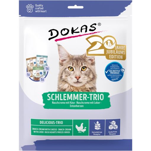 Dokas Cat Schlemmer-Trio: Nasch-Cremes & Entenherzen 195 g (Menge: 9 je Bestelleinheit)