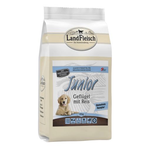 LandFleisch Dog Trocken Junior Gefl&uuml;gel mit Reis 10kg