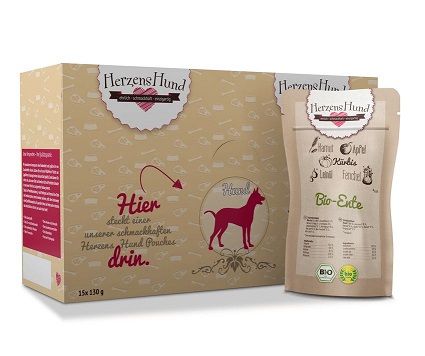 Herzenshund Bio-Ente mit Bio-Gemüse 130g (Menge: 15 je Bestelleinheit)