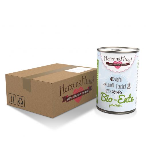 Herzenshund Bio-Ente mit Bio-Gemüse 800g getreidefrei  / Bio DE-ÖKO-006 (Menge: 6 je Bestelleinheit)