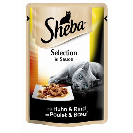 Sheba Portionsbeutel Delikatess Duo Huhn & Rind in Sauce 85g (Menge: 24 je Bestelleinheit)