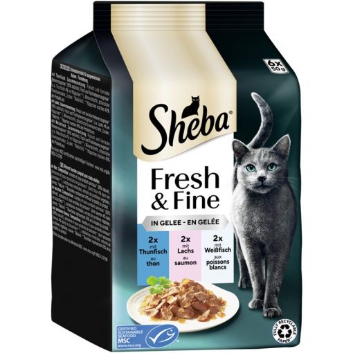 Sheba P.B. MP Fresh & Fine Thunfisch, Lachs & Weissfisch in Gelee MSC 6x50g (Menge: 6 je Bestelleinheit)