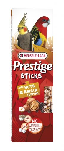 Versele Prestige Sticks Gro&szlig;sittiche mit N&uuml;ssen & Rosinentopping 140 g (Menge: 8 je Bestelleinheit)