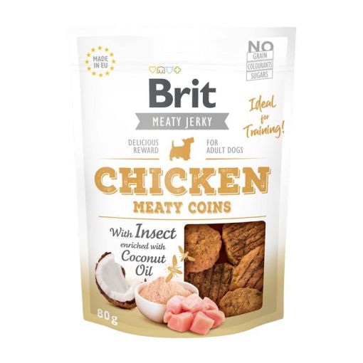 Brit Dog Snack Meaty Jerky Chicken & Insect Coins 80g (Menge: 12 je Bestelleinheit)