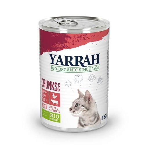 Yarrah Bio-Katzenfutter Bröckchen mit Huhn und Rind 405g (Menge: 12 je Bestelleinheit)
