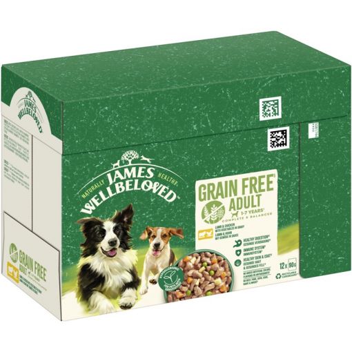 James Wellbeloved Dog PB Getreidefrei Lamm & Huhn mit Gemüse in Sauce 12x90g (Menge: 4 je Bestelleinheit)