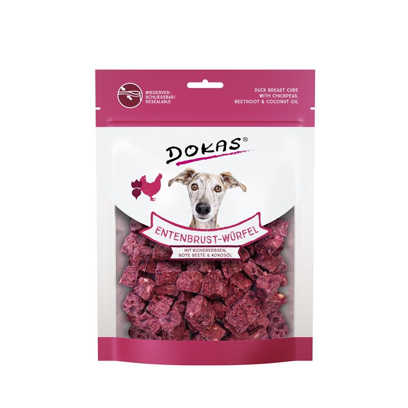 Dokas Dog Entenbrust Würfel, Kichererbsen, Rote Beete 150 g