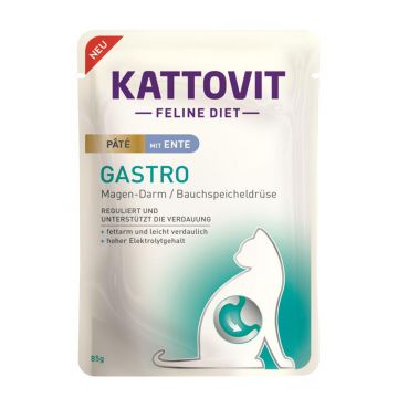 Kattovit PB Feline Gastro Paté mit Ente 85g (Menge: 10 je Bestelleinheit) Kattovit PB Feline Gastro Paté mit Ente 85g (Menge: 10 je Bestelleinheit)