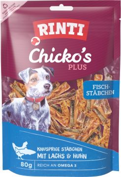 Rinti Chicko Plus Fischstächen mit Lachs & Huhn 80 g (Menge: 12 je Bestelleinheit) Rinti Chicko Plus Fischstächen mit Lachs & Huhn 80 g (Menge: 12 je Bestelleinheit)