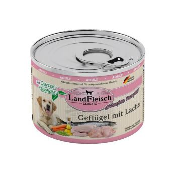 Landfleisch Dog Classic Geflügel mit Lachs & Gartengemüse 195g (Menge: 6 je Bestelleinheit) Landfleisch Dog Classic Geflügel mit Lachs & Gartengemüse 195g (Menge: 6 je Bestelleinheit)