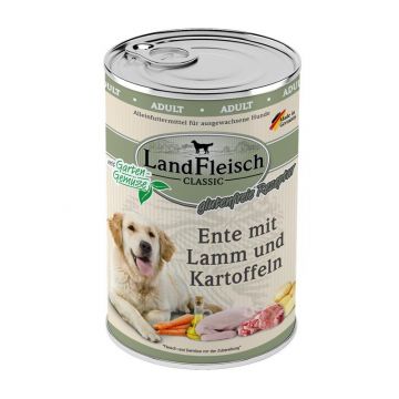 Landfleisch Dog Classic Ente mit Lamm & Kartoffeln 400g (Menge: 6 je Bestelleinheit) Landfleisch Dog Classic Ente mit Lamm & Kartoffeln 400g (Menge: 6 je Bestelleinheit)