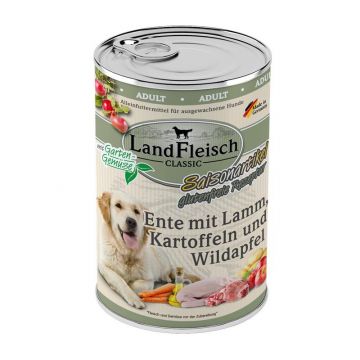 Landfleisch Dog Classic Ente mit Lamm, Kartoffeln Wildapfel & Gartengemüse 400g (Menge: 6 je Bestelleinheit) Landfleisch Dog Classic Ente mit Lamm, Kartoffeln Wildapfel & Gartengemüse 400g (Menge: 6 je Bestelleinheit)