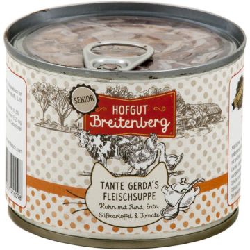 Hofgut Breitenberg Cat Senior Tante Gerdas Fleischsuppe Huhn mit Rind, Ente, Kartoffeln & Tomaten 180g (Menge: 12 je Bestelleinheit) Hofgut Breitenberg Cat Senior Tante Gerdas Fleischsuppe Huhn mit Rind, Ente, Kartoffeln & Tomaten 180g (Menge: 12 je Bestelleinheit)
