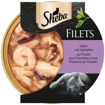 Sheba Schale Filets Huhn mit Garnelen 60g (Menge: 16 je Bestelleinheit) Sheba Schale Filets Huhn mit Garnelen 60g (Menge: 16 je Bestelleinheit)