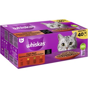 Whiskas Portionsbeutel Multipack Mega Pack 1+ Klassische Auswahl in Sauce 40 x 85g Whiskas Portionsbeutel Multipack Mega Pack 1+ Klassische Auswahl in Sauce 40 x 85g