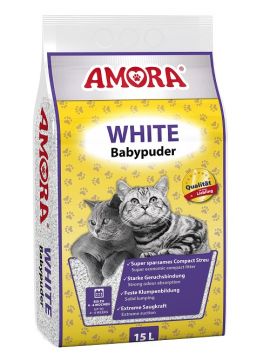 Amora White Katzenstreu m. Babypuderduft 15 Liter