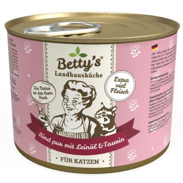 Bettys Landhausk&uuml;che Katze Dose Rind pur mit Lein&ouml;l 200 g (Menge: 6 je Bestelleinheit)
