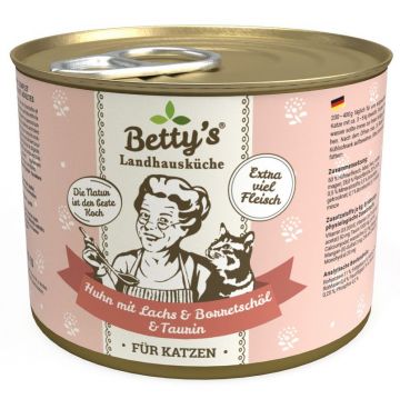 Bettys Landhausküche Katze Dose Huhn mit Lachs & Borretschöl 200 g (Menge: 6 je Bestelleinheit) Bettys Landhausküche Katze Dose Huhn mit Lachs & Borretschöl 200 g (Menge: 6 je Bestelleinheit)