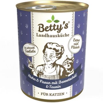 Bettys Landhausküche Katze Dose Huhn & Fasan mit Borretschöl 400g (Menge: 6 je Bestelleinheit) Bettys Landhausküche Katze Dose Huhn & Fasan mit Borretschöl 400g (Menge: 6 je Bestelleinheit)
