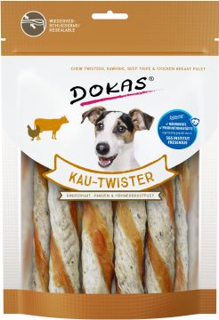 Dokas Dog Kau Twister Rinderhaut, Pansen & Hühnerbrust 200 g (Menge: 9 je Bestelleinheit)