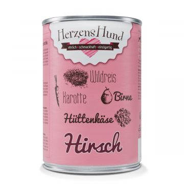 Herzenshund Hirsch mit Wildreis, Karotte, Birne, H&uuml;ttenk&auml;se, Lein&ouml;l 400g (Menge: 12 je Bestelleinheit)