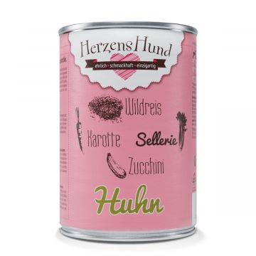 Herzenshund Huhn mit Wildreis, Karotte, Sellerie, Zucchini, Lein&ouml;l 400g (Menge: 12 je Bestelleinheit)