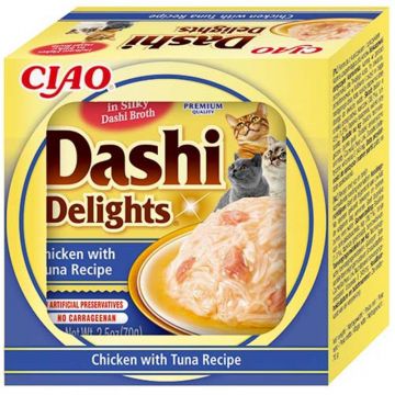 Inaba Cat Dashi Delights Chicken & Tuna 70g (Menge: 6 je Bestelleinheit) Inaba Cat Dashi Delights Chicken & Tuna 70g (Menge: 6 je Bestelleinheit)
