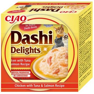 Inaba Cat Dashi Delights Chicken, Tuna & Salmon 70g (Menge: 6 je Bestelleinheit) Inaba Cat Dashi Delights Chicken, Tuna & Salmon 70g (Menge: 6 je Bestelleinheit)