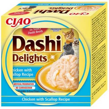 Inaba Cat Dashi Delights Chicken & Scallop 70g (Menge: 6 je Bestelleinheit) Inaba Cat Dashi Delights Chicken & Scallop 70g (Menge: 6 je Bestelleinheit)