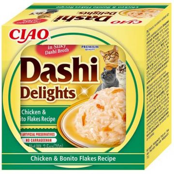 Inaba Cat Dashi Delights Chicken & Bonito Flakes 70g (Menge: 6 je Bestelleinheit) Inaba Cat Dashi Delights Chicken & Bonito Flakes 70g (Menge: 6 je Bestelleinheit)