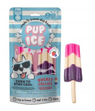 Pup Ice Dog Snack Rocket Lollies Strawberry & Blueberry "e;M"e; 1 x 2 Stück Pup Ice Dog Snack Rocket Lollies Strawberry & Blueberry "e;M"e; 1 x 2 Stück